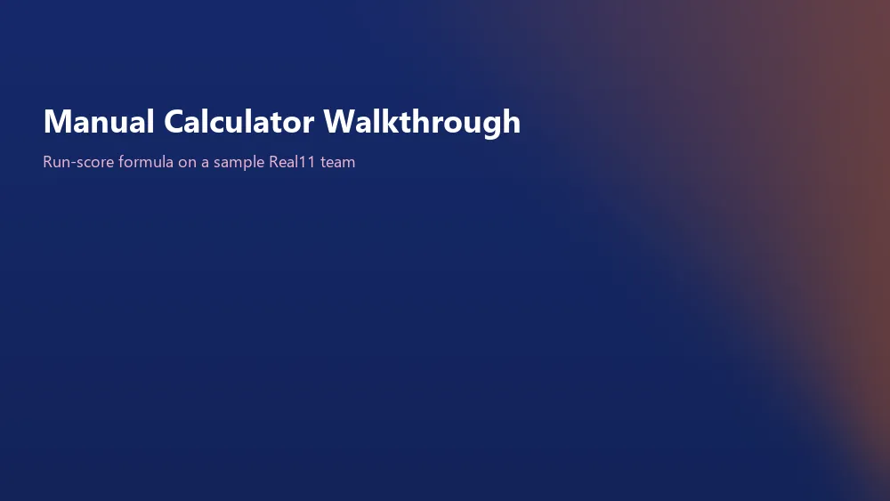 Manual run-score formula walkthrough on a sample Real11 team