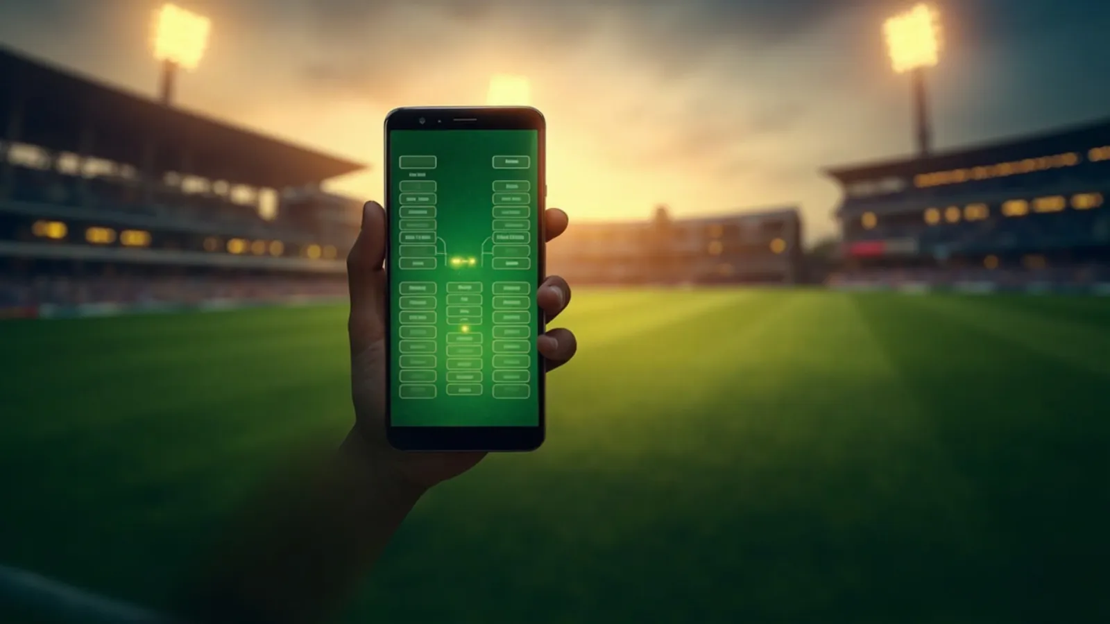 Fantasy cricket app research dashboard with stadium lights