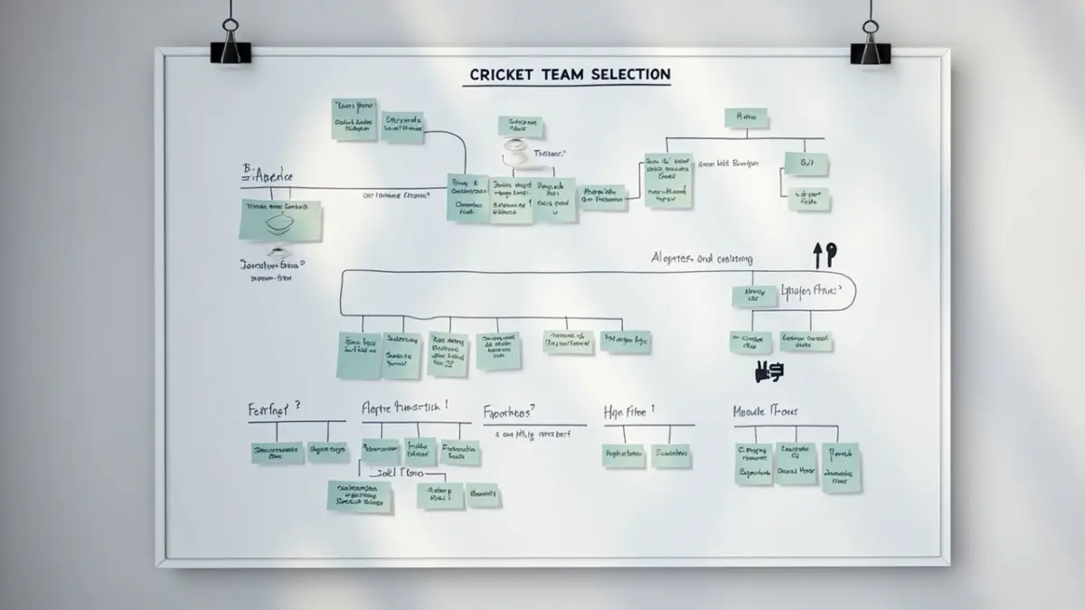 Cricket team selection workflow on an analyst desk